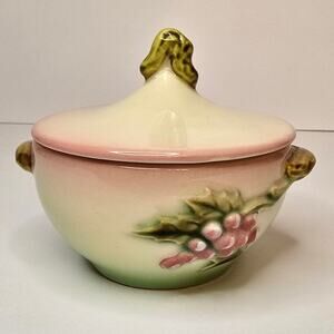 1950s Sugar Bowl & Lid Hull Tokay Grape Leaf Gloss Pottery USA Vintage VTG